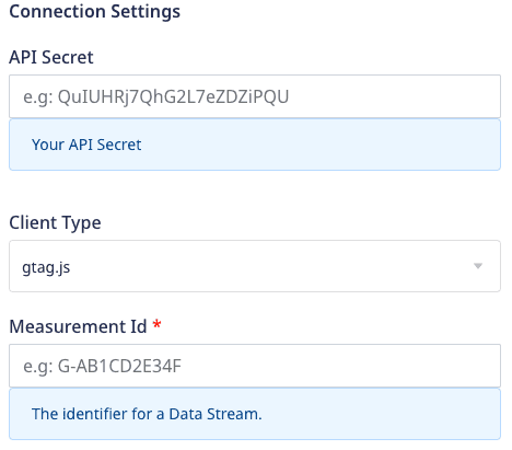 Google Analytics 4 Connection Settings in RudderStack