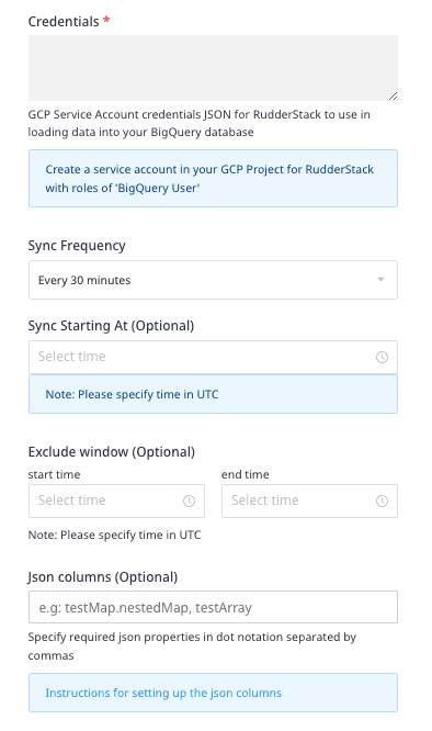 BigQuery connection settings