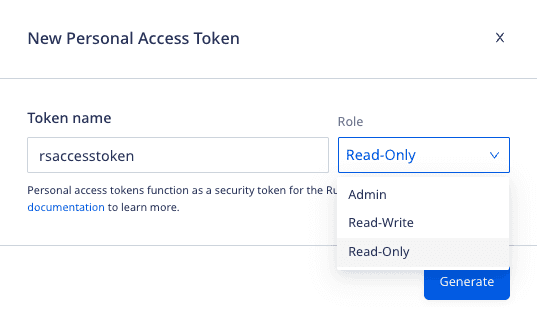 Personal access token name and role