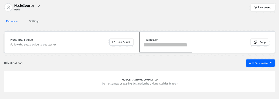 Node.js source write key