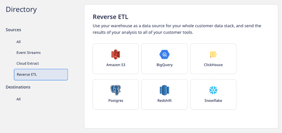 Select Reverse ETL source in RudderStack