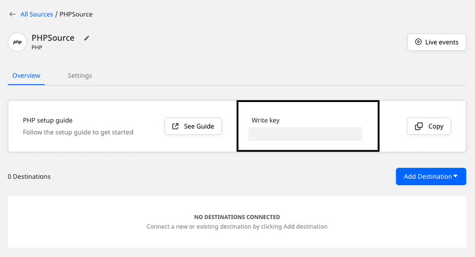 PHP source write key