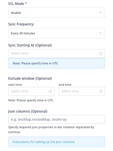 PostgreSQL connection settings