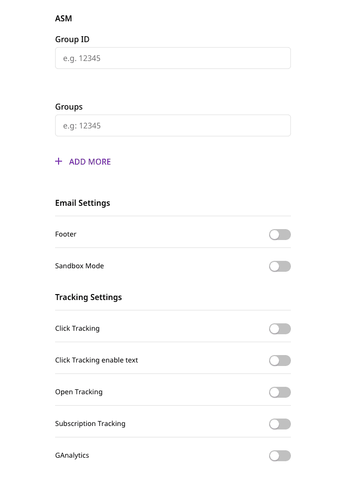 Sendgrid connection settings