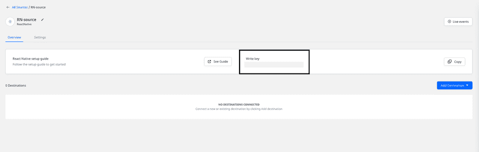 React Native source write key