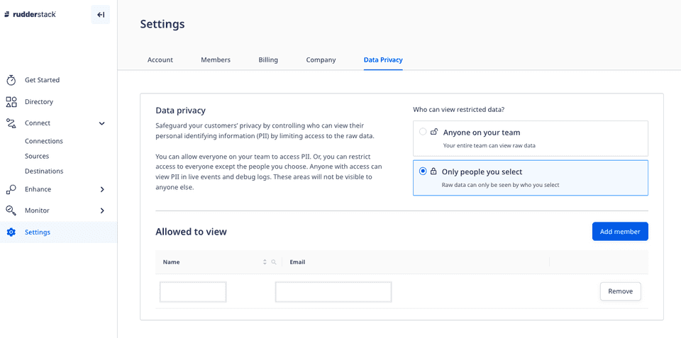 Data privacy option