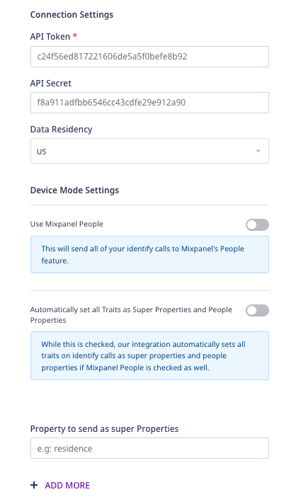 mixpanel connection settings 1