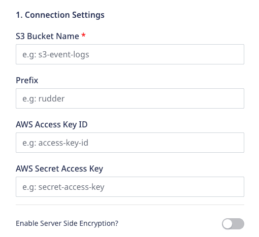 S3 connection settings