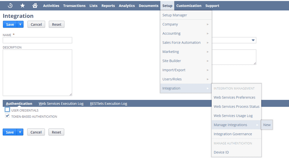 New integration in Netsuite