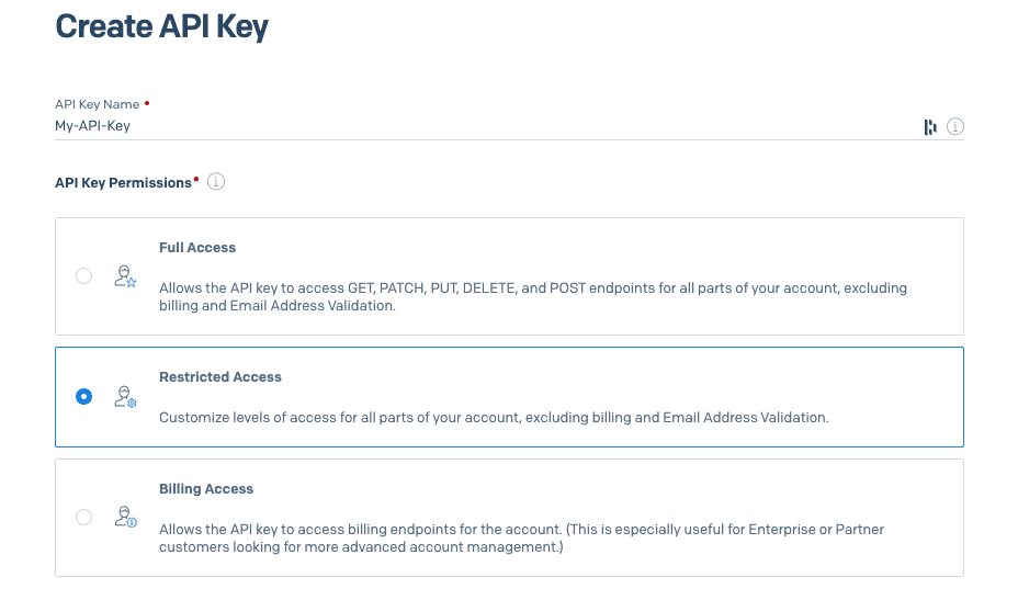 Sendgrid API key permissions