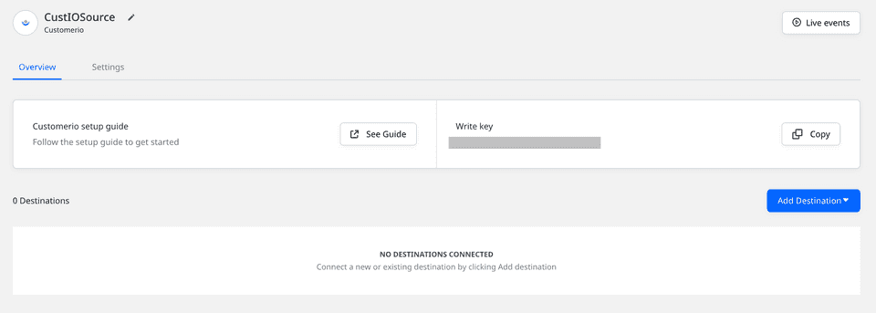 Customer.io source write key