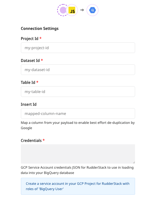 BigQuery Stream connection settings