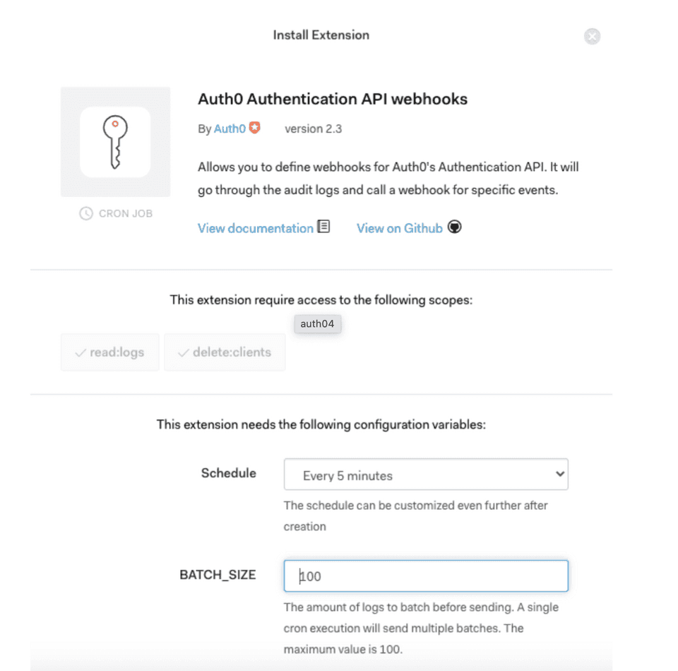 Auth0 extension installation page